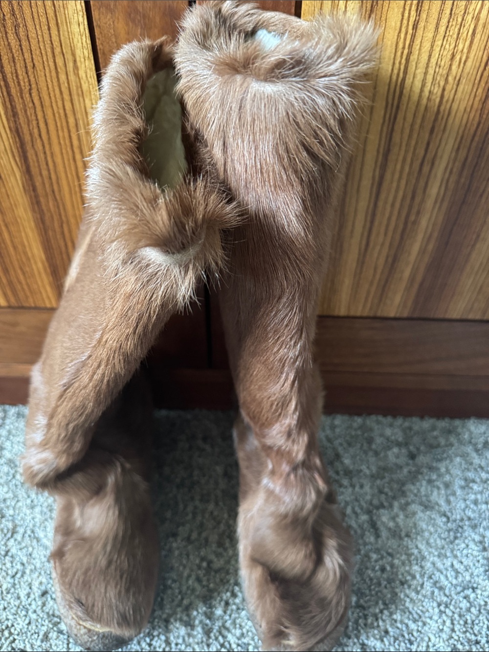 Cow Fur Knee-High Winter Boots in Chestnut Brown